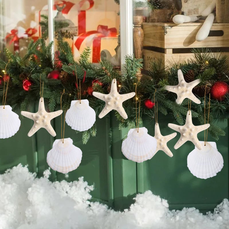 JQAQJU 20 PCS Christmas Tree Hanging Ornaments Natural Starfish Sea Shells Decorations Beach Style for Wedding Birthday Craft Projects - Image 2