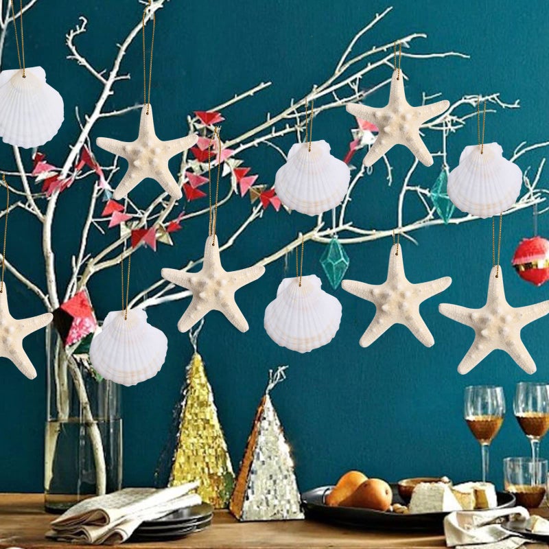 JQAQJU 20 PCS Christmas Tree Hanging Ornaments Natural Starfish Sea Shells Decorations Beach Style for Wedding Birthday Craft Projects - Image 5