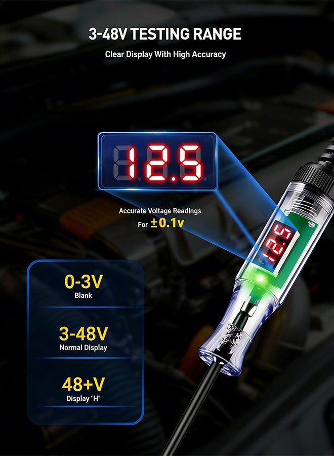 Bliszaar Automotive Test Light with 3-48V LED Digital Voltage Display, Auto Circuit Tester with Voltmeter & Dual Color Polarity Indicate, Electric Test Pen w/Stainless Probe for Car/Truck/SUV Checker - Image 3
