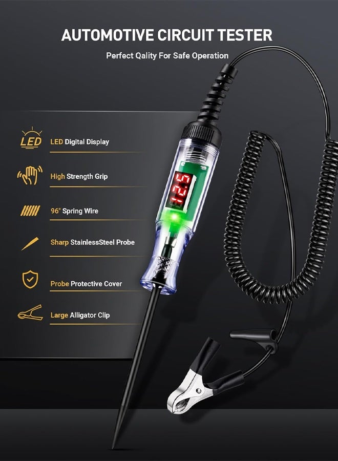 Bliszaar Automotive Test Light with 3-48V LED Digital Voltage Display, Auto Circuit Tester with Voltmeter & Dual Color Polarity Indicate, Electric Test Pen w/Stainless Probe for Car/Truck/SUV Checker - Image 2