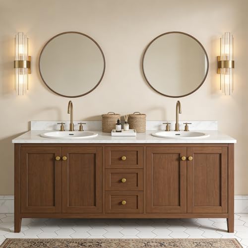 WallBeyond Wood Round Mirror with Wood Frame 24 inch Circle Wall Mirror for Bathroom Round Wall Mirror for Wall Decor, Vanity, Entryway Living Room (Walnut) - Image 4