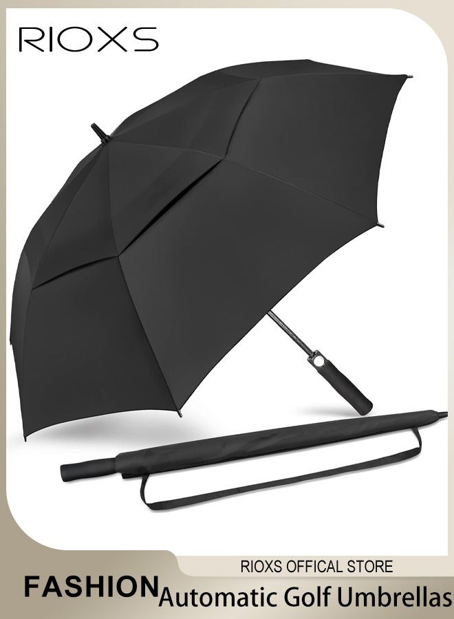 ريوكس مظلة جولف ذات طابقين ذاتية الفتح كبيرة الحجم مقاومة للماء ، مقاومة للرياح ، مظلة واقية من الشمس بمقبض مريح - Image 1