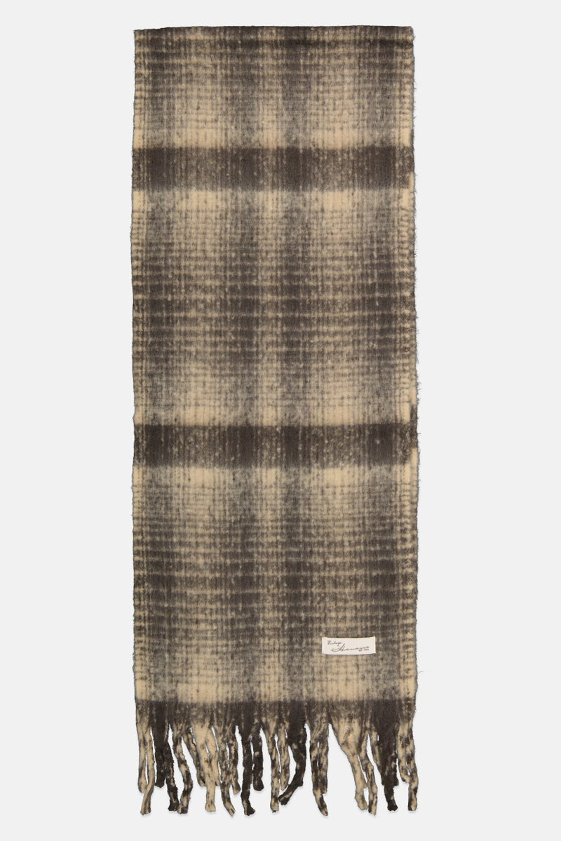 Vintage Havana Women Checkered Scarves 202 x 37 cm, Charcoal/Beige - Image 2