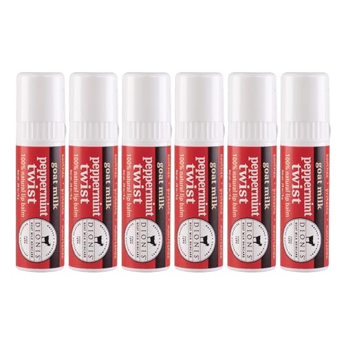 Dionis  Goat Milk Skincare Scented Lip Balm Set of 6 028 oz Moisturize Dry and Chapped Lips Crueltyfree and Parabenfree Peppermint Twist