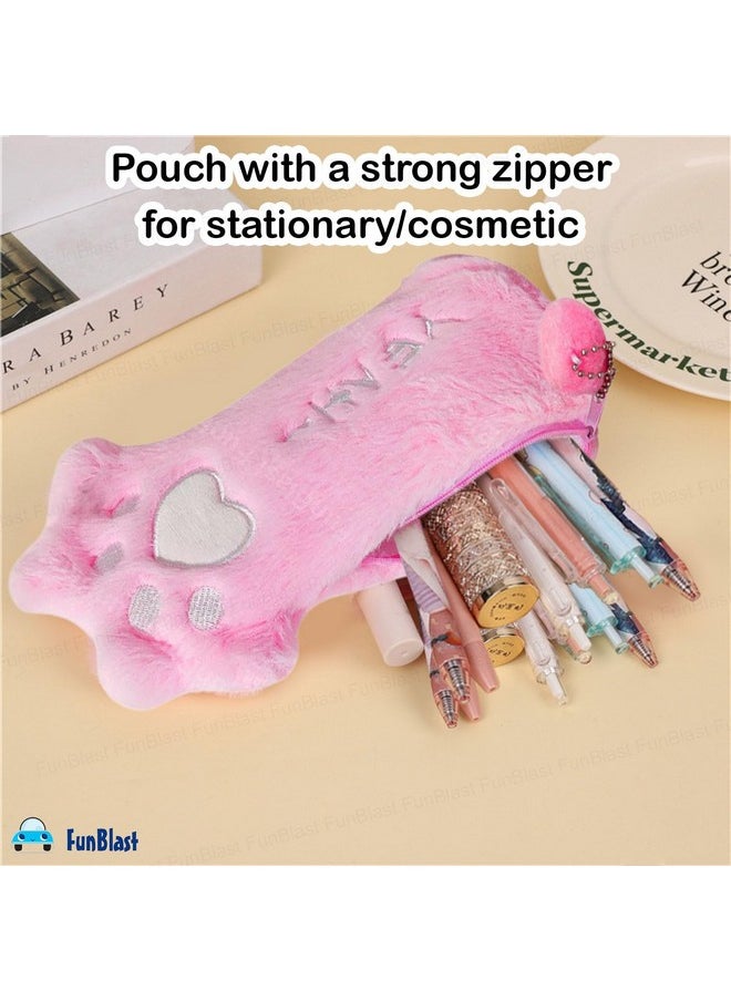 FunBlast FunBlast Panda Fur Pencil Pouch for Girls - Multi-Purpose Zipper Pouch Case for School Kids, Cute Cosmetic Pouch for Girls, Coin Pouch, Travel Pouch, Fur Pouches for School/Office (Pink)  - Image 4