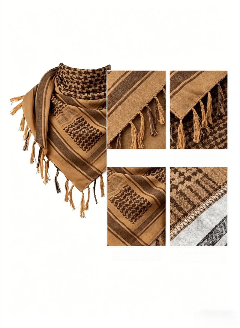 43×43in Shemagh Tactical Desert Scarf, 100% Cotton Head Neck Scarf, Head Neck Wrap Shawl with Tassel, Outdoor Kerchief for Women & Men (White & Brown Set) - Image 3