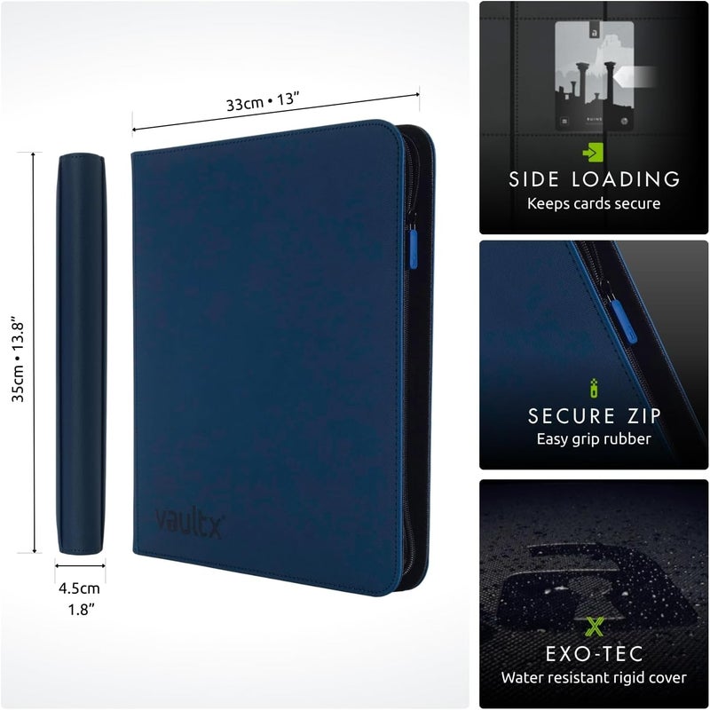 Vault X 12 Pocket Trading Card Zip Binder - 480 cards, Premium Exo-Tec Album Material, 20 Side-Loading Pages, Folder for Collectible Card Games, Sports, TCG (Blue) - Image 2