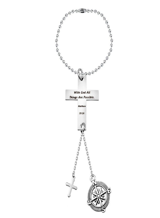 SEIRAA Cross Hanging Ornament Drive Safe Prayer Car Charm with God All Things Possible - Image 1