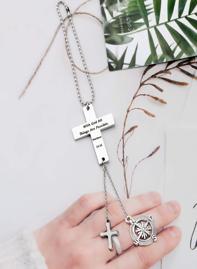SEIRAA Cross Hanging Ornament Drive Safe Prayer Car Charm with God All Things Possible - Image 2