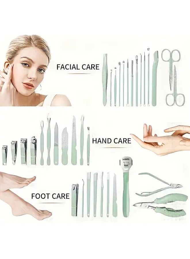 أخضر فاتح 35 قطعة مجموعة أدوات مانيكير من الفولاذ المقاوم للصدأ مع مقص أظافر ومبرد أقدام - Image 3