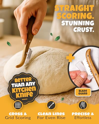 CRUSTLOVE 2pcs Set Bread Lame with 5 Blades – Sourdough Scoring Tool Set with Straight & Curved Scoring Knife for Sourdough and Bread Baking, Dough Scorer, Bread Scoring Tool, Bread Baking Supplies - Image 4