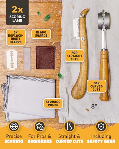 CRUSTLOVE 2pcs Set Bread Lame with 5 Blades – Sourdough Scoring Tool Set with Straight & Curved Scoring Knife for Sourdough and Bread Baking, Dough Scorer, Bread Scoring Tool, Bread Baking Supplies - Image 3