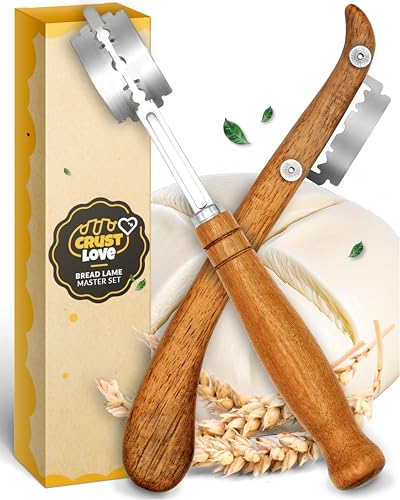 CRUSTLOVE 2pcs Set Bread Lame with 5 Blades – Sourdough Scoring Tool Set with Straight & Curved Scoring Knife for Sourdough and Bread Baking, Dough Scorer, Bread Scoring Tool, Bread Baking Supplies - Image 1