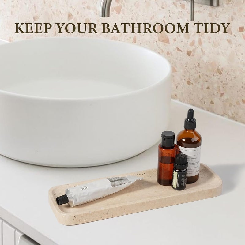 Koville Travertine Tray for Bathroom Sink, 12"x4" Natural Stone Vanity Tray for Kitchen Dresser Countertop, Rectangular Decorative Marble Tray for Jewelry Perfume Trinket(Beige) - Image 5