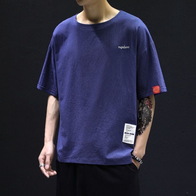Summer Linen T-shirt Men's 2022 New Short-sleeved Loose Embroidered Chinese Style Men's plus size Cotton and Linen Half-sleeved Top - Image 5