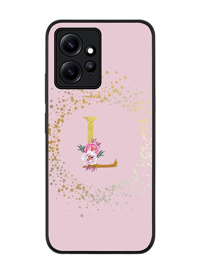 Stylizedd Rugged Black edge case for Redmi Note 12 4G Slim fit Soft Case Flexible Rubber Edges Anti Drop TPU Gel Thin Cover - Custom Monogram Initial Letter Floral Pattern Alphabet - L - Pink - Image 1