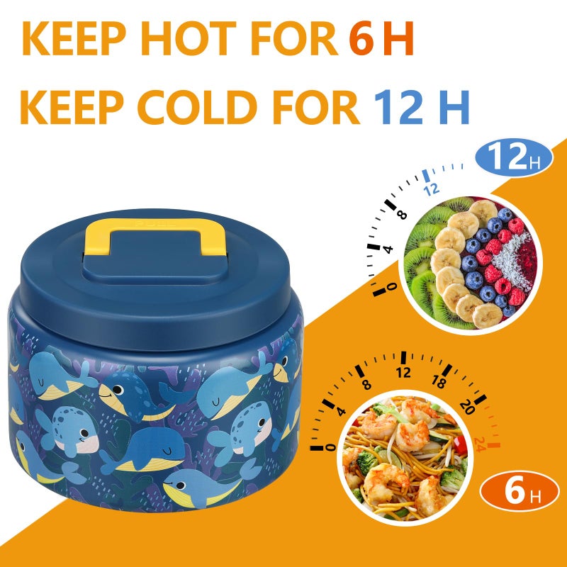 PIQUEBAR 8oz Kids Thermo for Hot Food,Small Lunch Thermos Food Container Stainless Steel,Easy Open Wide Mouth Thermo for Hot Cold Food for Preschool Travel (Blue Whale) - Image 3