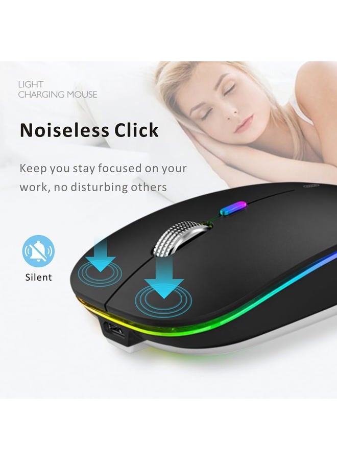 Uiosmuph LED Wireless Mouse, G12 Slim Rechargeable Wireless Silent Mouse, 2.4G Portable USB Optical Wireless Computer Mice with USB receiver and Type C Adapter (Matte Black) - Image 4