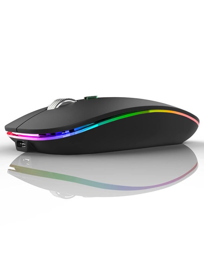 Uiosmuph LED Wireless Mouse, G12 Slim Rechargeable Wireless Silent Mouse, 2.4G Portable USB Optical Wireless Computer Mice with USB receiver and Type C Adapter (Matte Black) - Image 1