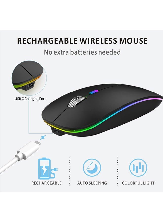 Uiosmuph LED Wireless Mouse, G12 Slim Rechargeable Wireless Silent Mouse, 2.4G Portable USB Optical Wireless Computer Mice with USB receiver and Type C Adapter (Matte Black) - Image 5