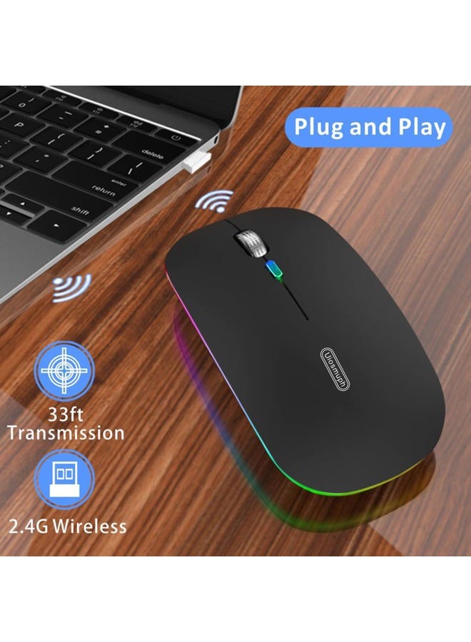 Uiosmuph LED Wireless Mouse, G12 Slim Rechargeable Wireless Silent Mouse, 2.4G Portable USB Optical Wireless Computer Mice with USB receiver and Type C Adapter (Matte Black) - Image 3
