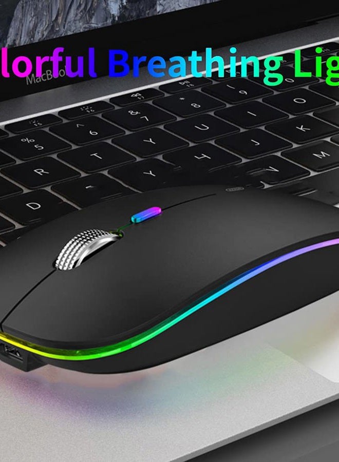 Uiosmuph LED Wireless Mouse, G12 Slim Rechargeable Wireless Silent Mouse, 2.4G Portable USB Optical Wireless Computer Mice with USB receiver and Type C Adapter (Matte Black) - Image 2