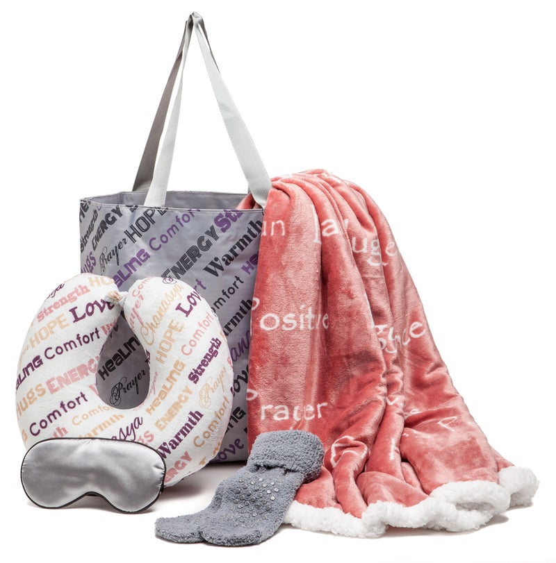 Chanasya Chanasya Premium Care Gift Package  Throw Blanket Neck Pillow Eye Mask Tote Bag Socks  50 x 65  5Piece Set Rose Tan 