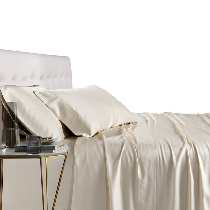 VISCOSE FROM BAMBOO BED SHEETS TOP SPLIT KING SOLID IVORY SUPER SOFT AND COOL 4PC SHEET SET