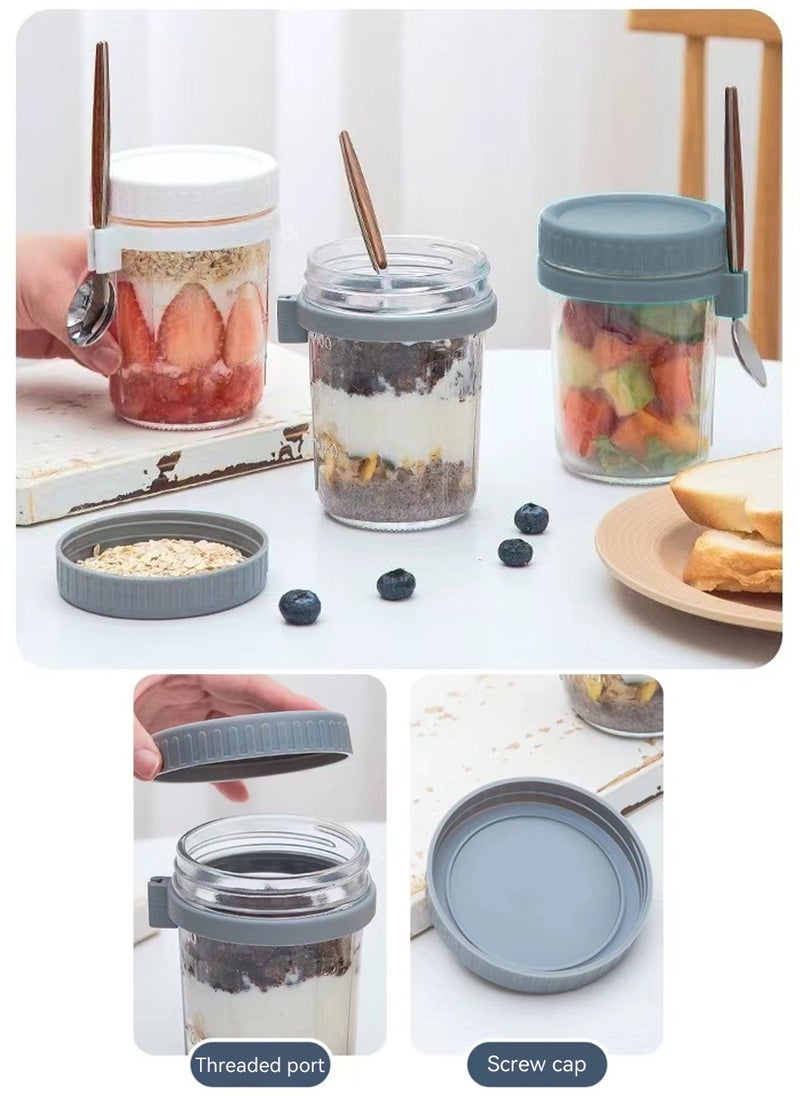 LEOKOR - 4 Pack 350ml Overnight Oats Containers with Lids and Spoons, Glass Overnight Oats Jars with Measurement Marks, Large Capacity Airtight Jars for Milk, Cereal, Fruit - Image 1