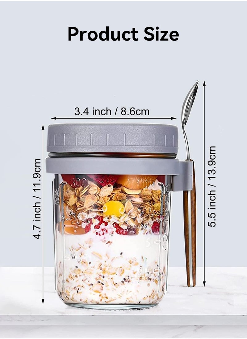 LEOKOR - 4 Pack 350ml Overnight Oats Containers with Lids and Spoons, Glass Overnight Oats Jars with Measurement Marks, Large Capacity Airtight Jars for Milk, Cereal, Fruit - Image 1