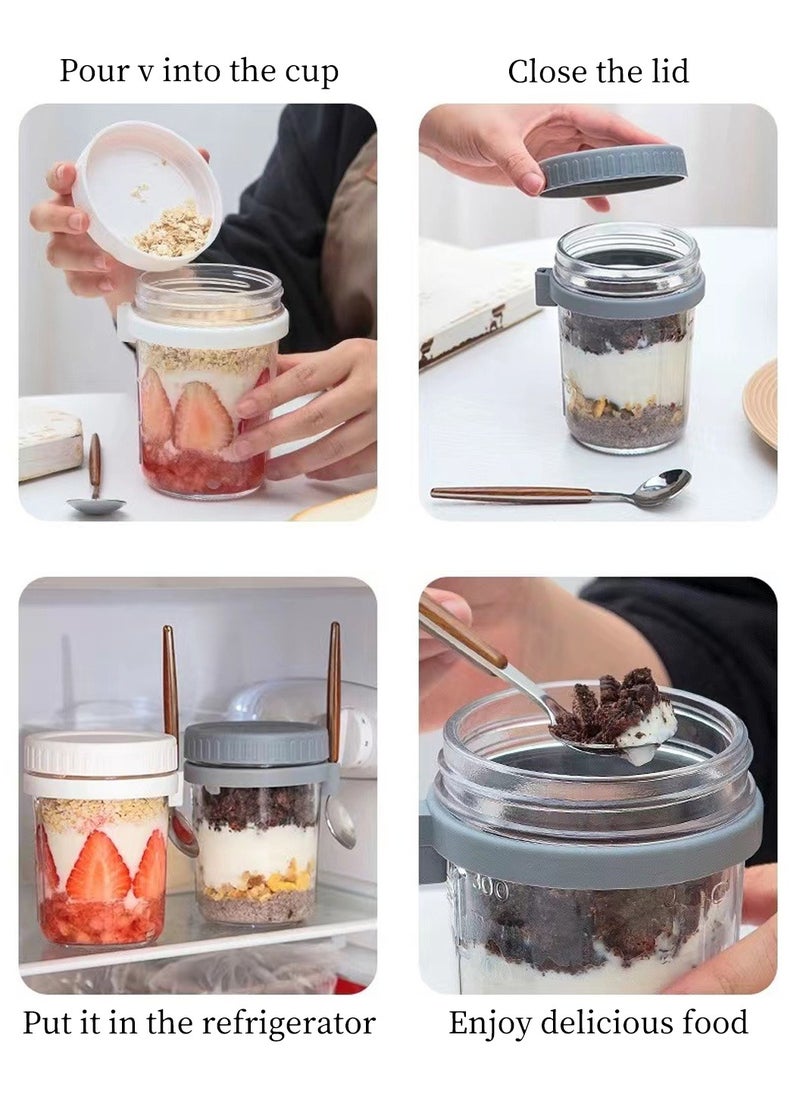 LEOKOR - 4 Pack 350ml Overnight Oats Containers with Lids and Spoons, Glass Overnight Oats Jars with Measurement Marks, Large Capacity Airtight Jars for Milk, Cereal, Fruit - Image 1