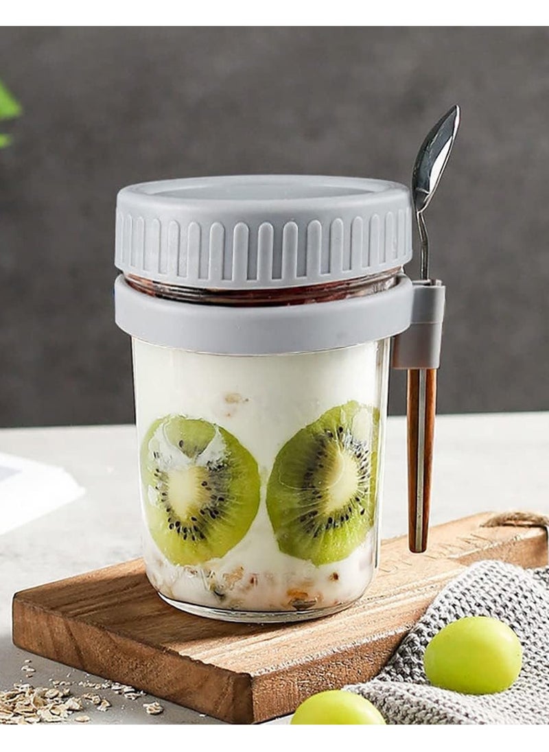 LEOKOR - 4 Pack 350ml Overnight Oats Containers with Lids and Spoons, Glass Overnight Oats Jars with Measurement Marks, Large Capacity Airtight Jars for Milk, Cereal, Fruit - Image 1