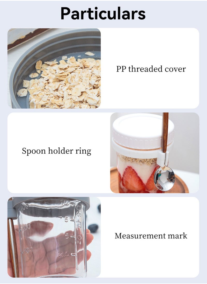 LEOKOR - 4 Pack 350ml Overnight Oats Containers with Lids and Spoons, Glass Overnight Oats Jars with Measurement Marks, Large Capacity Airtight Jars for Milk, Cereal, Fruit - Image 1