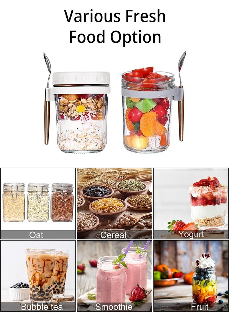 LEOKOR - 4 Pack 350ml Overnight Oats Containers with Lids and Spoons, Glass Overnight Oats Jars with Measurement Marks, Large Capacity Airtight Jars for Milk, Cereal, Fruit - Image 1