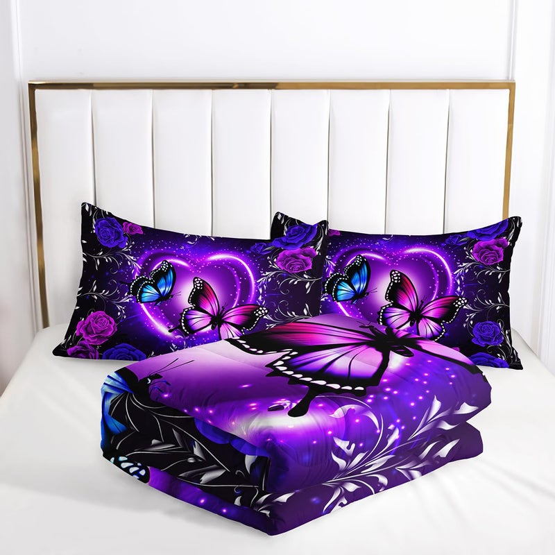 Tuzaovy Butterfly Comforter Set for Queen, Dreamy Purple Butterfly Bedding Set with Black & Purple Comforter - Image 3