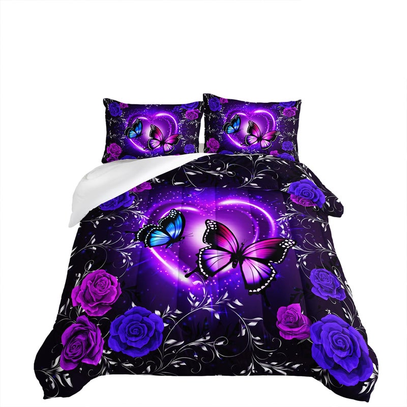 Tuzaovy Butterfly Comforter Set for Queen, Dreamy Purple Butterfly Bedding Set with Black & Purple Comforter - Image 4
