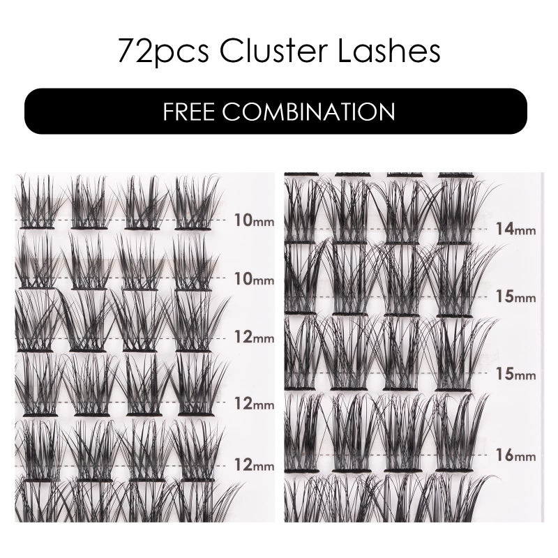 Magnetic SL Cluster Lashes 72 Individual Lashes Clusters Eyelash Extensions False Eyelashes DIY Lash Extension Kit Reusable False Eyelashes Natural Look Mix 10-16mm-DM06 - Image 2