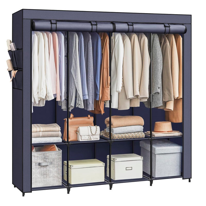 SONGMICS خزانة ملابس سونغميكس خزانة محمولة منظم ملابس مع 4 قضبان تعليق رفوف 4 جيوب جانبية 45 x 170 x 167 سم سعة كبيرة أزرق داكن RYG094I02