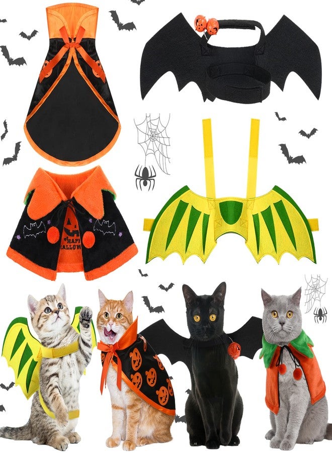 Reginary 4 Pieces Halloween Costumes for Cats Dragon Wings for Cats Halloween Cat Pet Wizard Costume Cute Cat Pumpkin Cape Bat Wings for Pet Dog Cat Cosplay Holiday Halloween Party Decor - Image 1