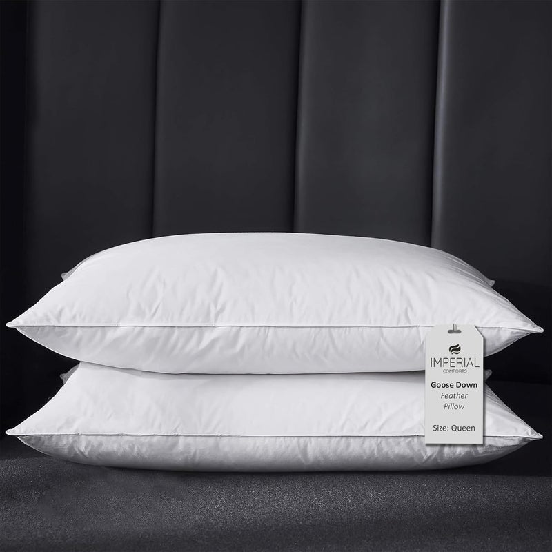 Imperial Comforts Goose Down Feather Pillows for Sleeping Queen Size Bed Pillows,100% Original Egyptian Cotton 300 TC (2, Queen) - Image 1