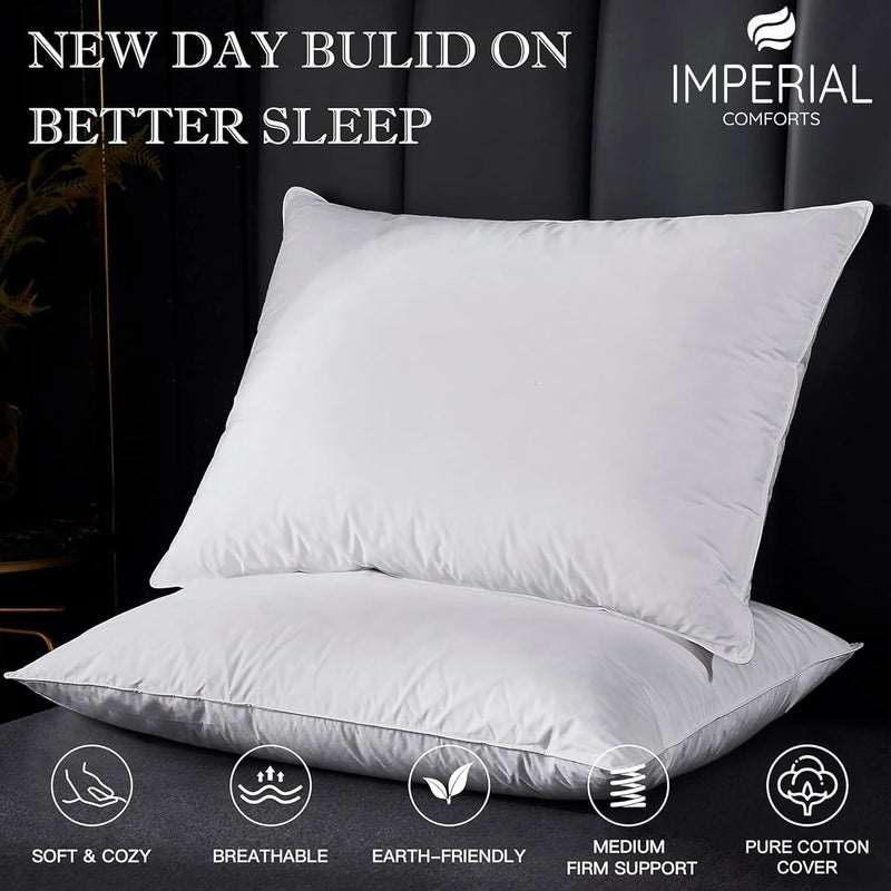 Imperial Comforts Goose Down Feather Pillows for Sleeping Queen Size Bed Pillows,100% Original Egyptian Cotton 300 TC (2, Queen) - Image 3