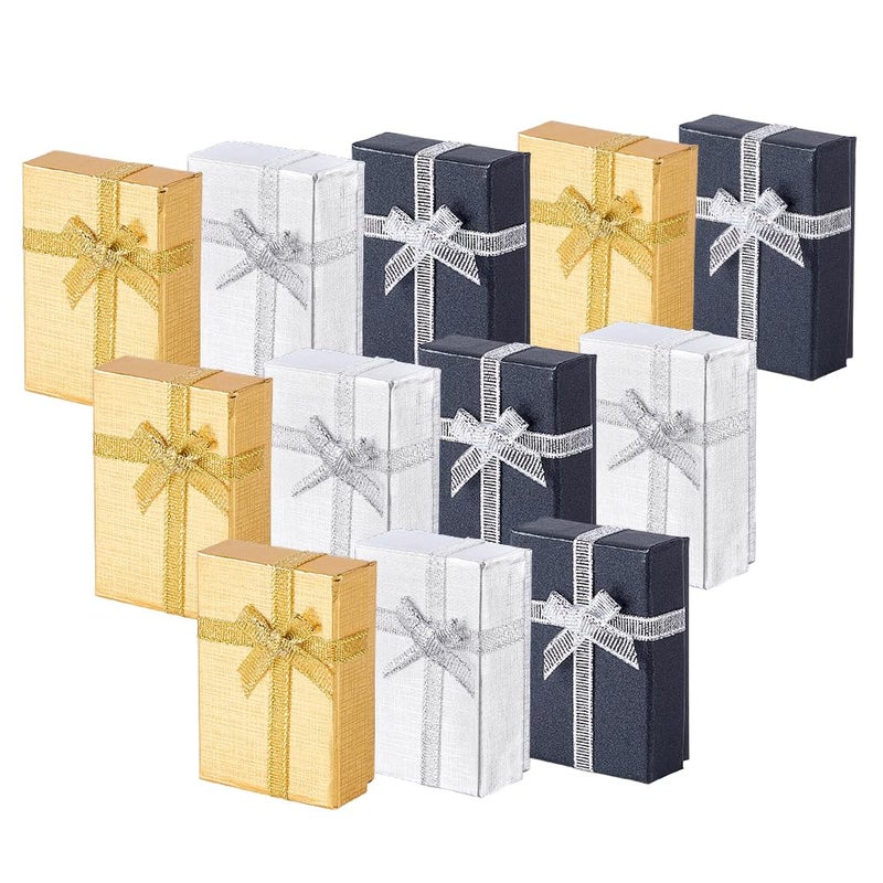 PH PandaHall 12pcs Jewelry Box 2x27x1 Inch Small Gift Boxes Metallic Paper Earring Box with Bowknot Small Box for Valentines Day Gifts Jewelry Earring Necklace Bracelet Silver Bar Ring Keychain - Image 2