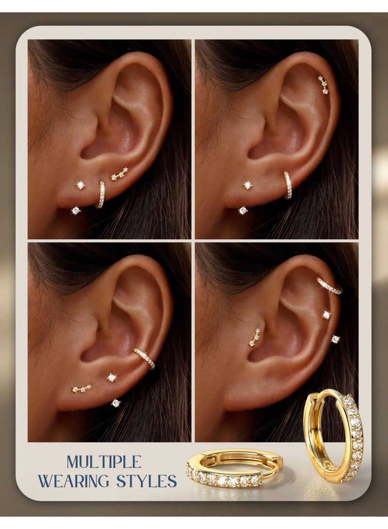 3 Pairs 925 Sterling Silver Earrings Set – 14K Gold Plated Stud, Huggie & Jacket Earrings, Hypoallergenic for Sensitive Ears, Gold - Image 3