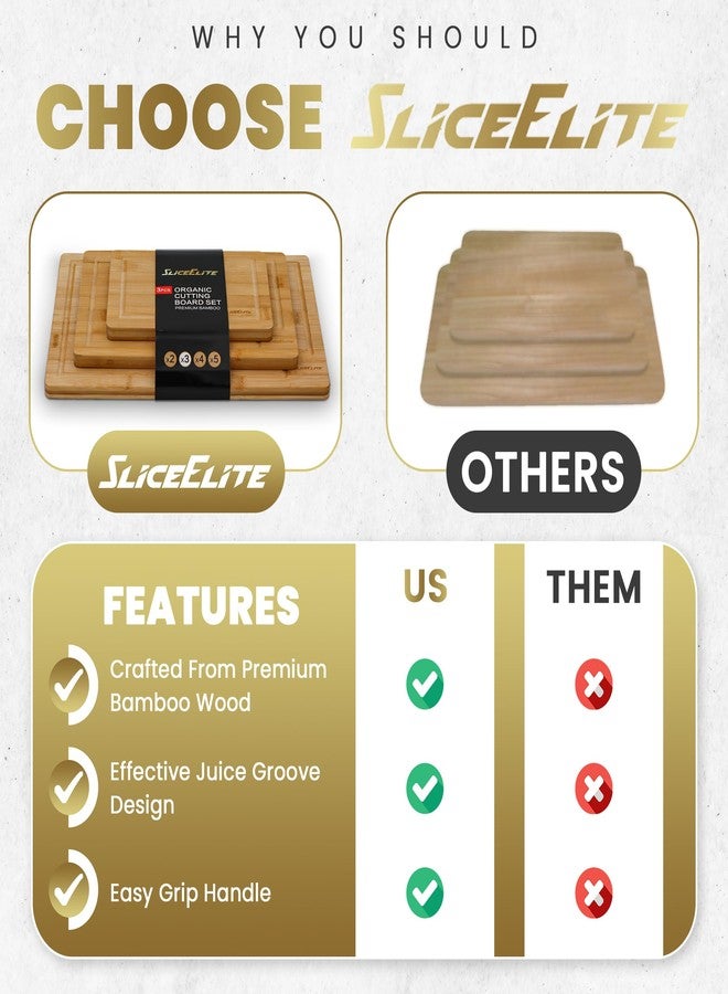 SliceElite 3pc Bamboo Cutting Board Set: Eco-friendly, durable chopping boards with handles & juice grooves. Ideal for all kitchen tasks (Large, Medium, Small) - Image 4