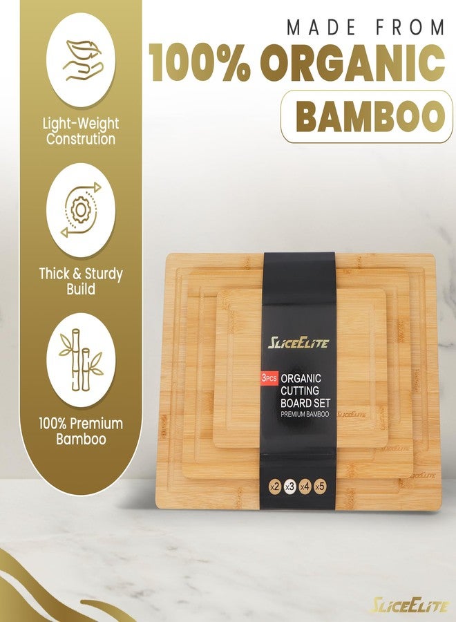 SliceElite 3pc Bamboo Cutting Board Set: Eco-friendly, durable chopping boards with handles & juice grooves. Ideal for all kitchen tasks (Large, Medium, Small) - Image 3