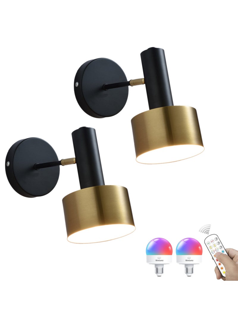 Wmlamz Cordless Battery Powered Stylish Wall Sconce with Remote Control, Smart Wiring Free Wall Sconce for Study Porch Staircase Bedroom - Image 1