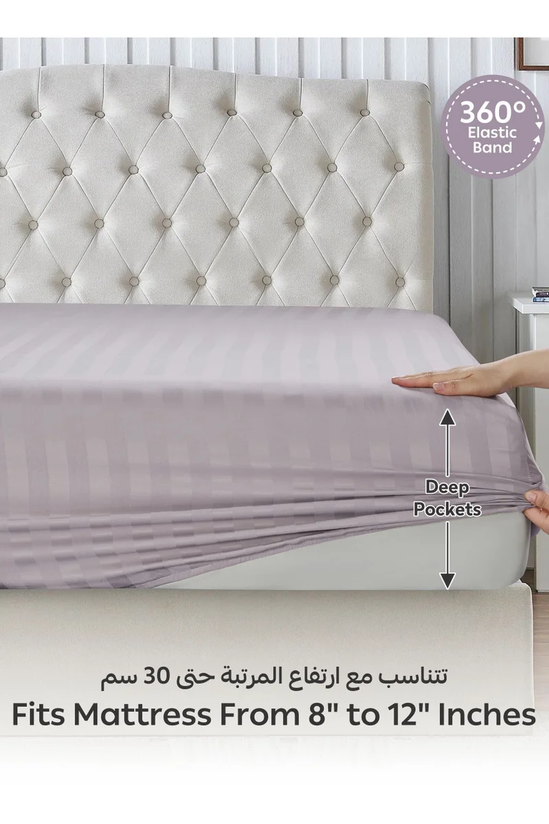 Donetella 2-Piece Striped Bedding Set – Single Fitted Sheet 90x200+30 cm with All-Around Elastic &amp; 1 Matching Pillowcases