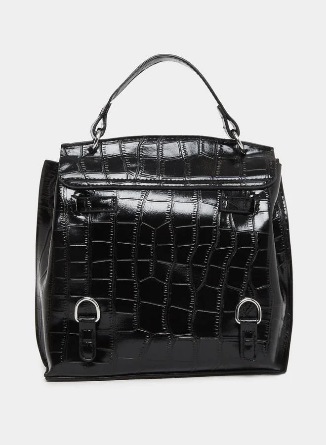 ستايلي Black Twist Lock Textured Handbag