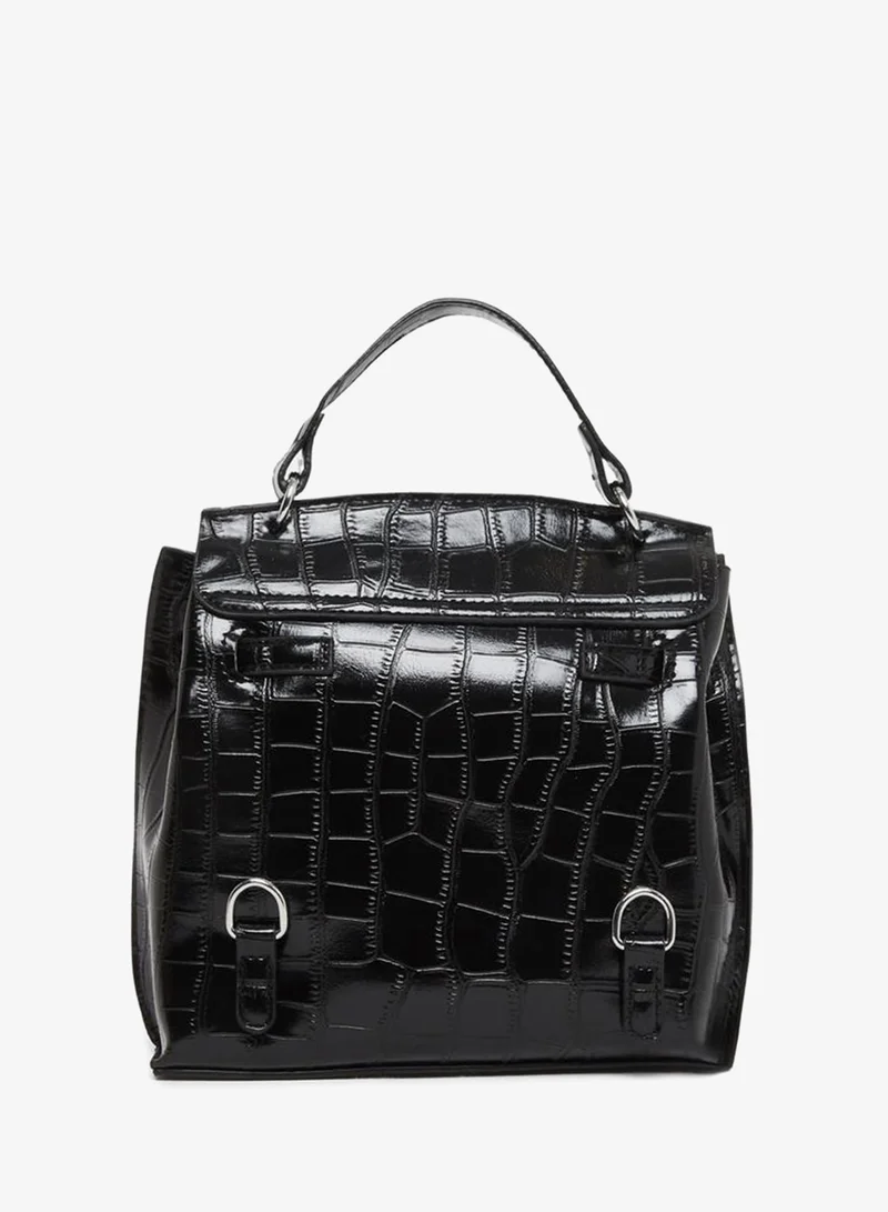 Styli Black Twist Lock Textured Handbag