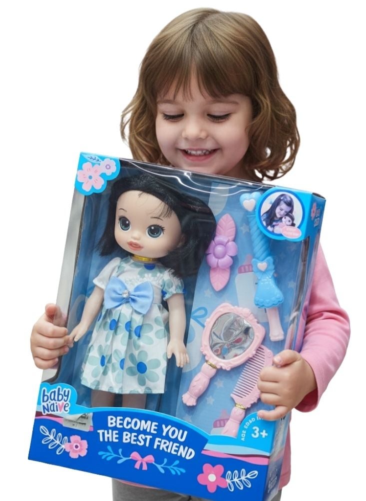 بريميم مجموعة أدوات تزيين دمية الأطفال – دمية مع إكسسوارات للشعر ومرآة ومشط، لعبة لعب أدوار خيالية، سطح أملس ومواد آمنة للأطفال من عمر ثلاث سنوات فما فوق - Image 2